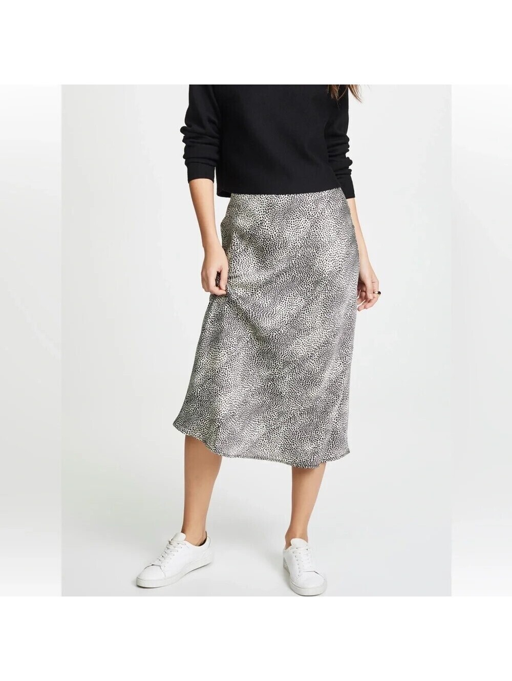 re:named Leopard Animal Print Satin Midi Skirt Size S Black White